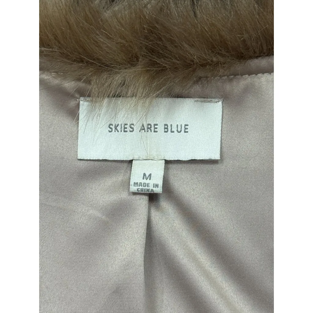 Skies Are Blue Womens M Faux Fur Chevron Vest Winter Coat Neutral Beige Brown - Image 8