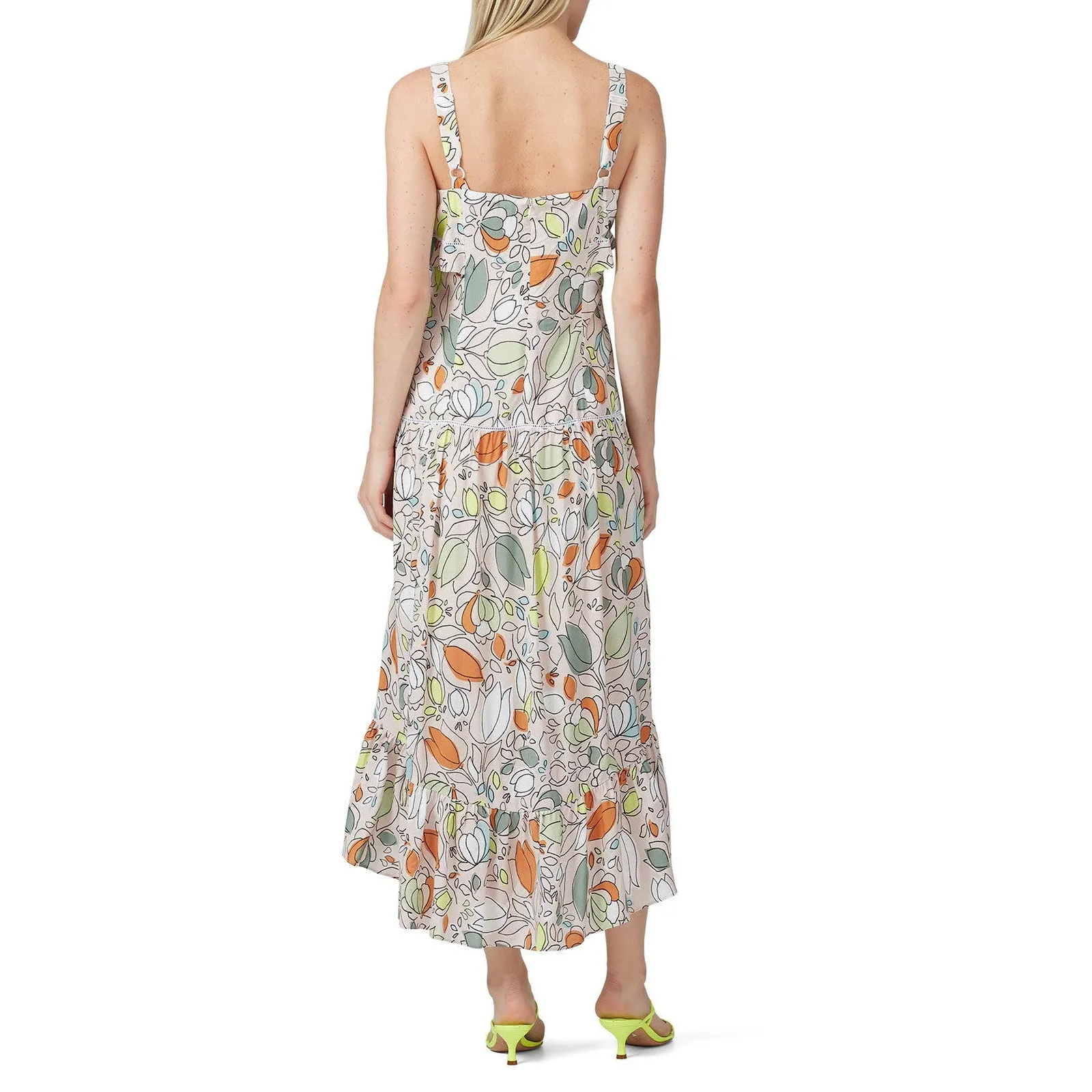 Slate & Willow Cream Floral Printed Sleeveless Square Neck Peasant Dress Size 10 - Image 2