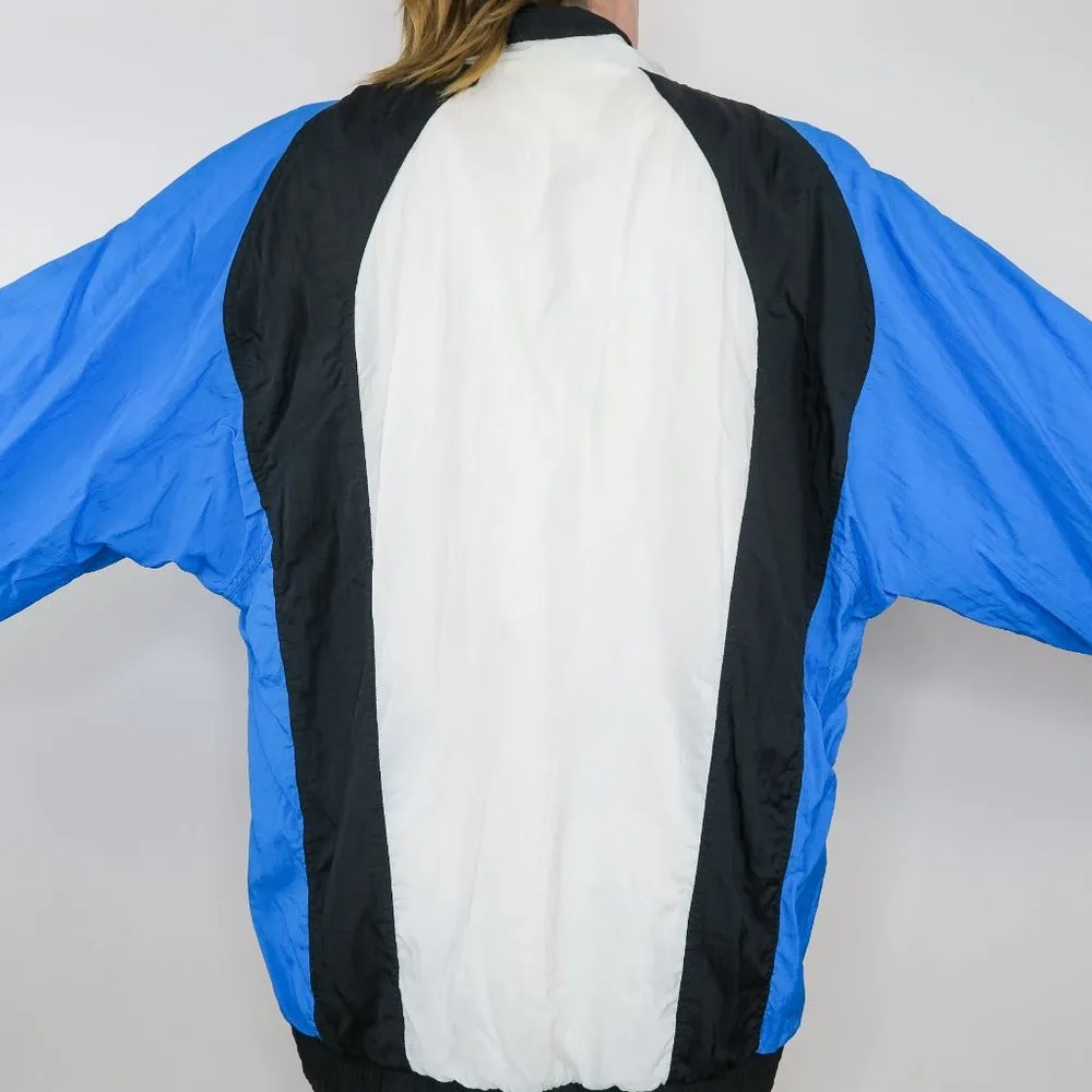 Vintage 90s Adidas Trefoil Spellout Colorblock Blue Windbreaker Jacket - Image 3