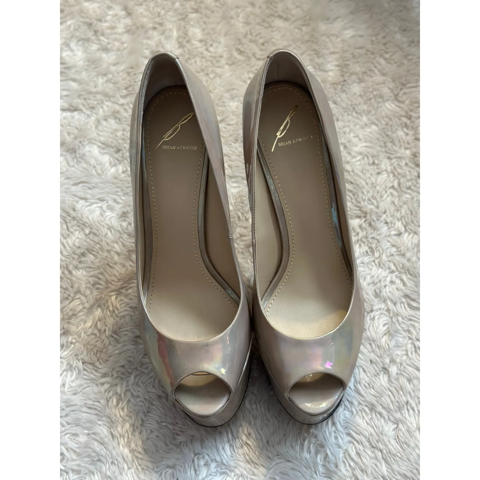 Brian Atwood 8.5 Opalescent Platform Stiletto Peeptoe Pump Heels Formal Bridal - Image 4