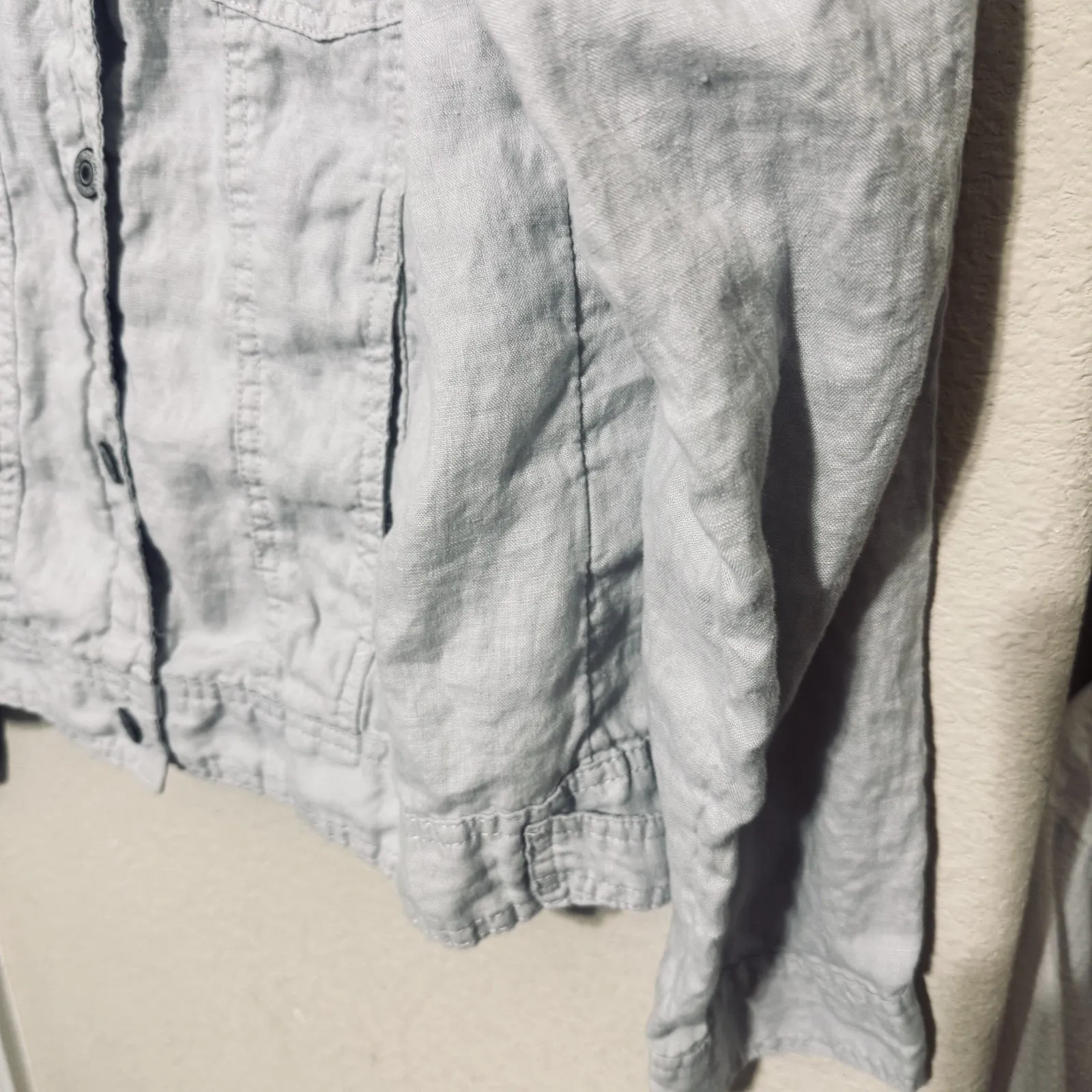 Jones New York 100% Linen Utlity Jacket trucker light grey womens L lightweight - Image 3