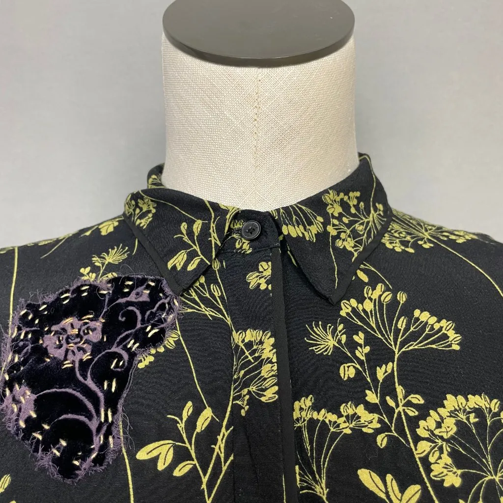 Cue Blouse Black Floral Artistic Mending FLAWS‎ Black Long Sleeve Size 8 Women - Image 16