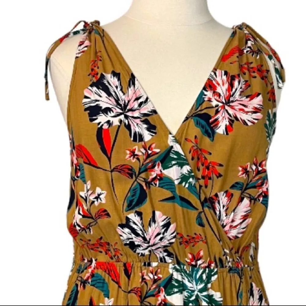 A New Day Target Faux Wrap Dress Ruffle Hem Tan Multi Floral New Sz Women's 2XL - Image 7