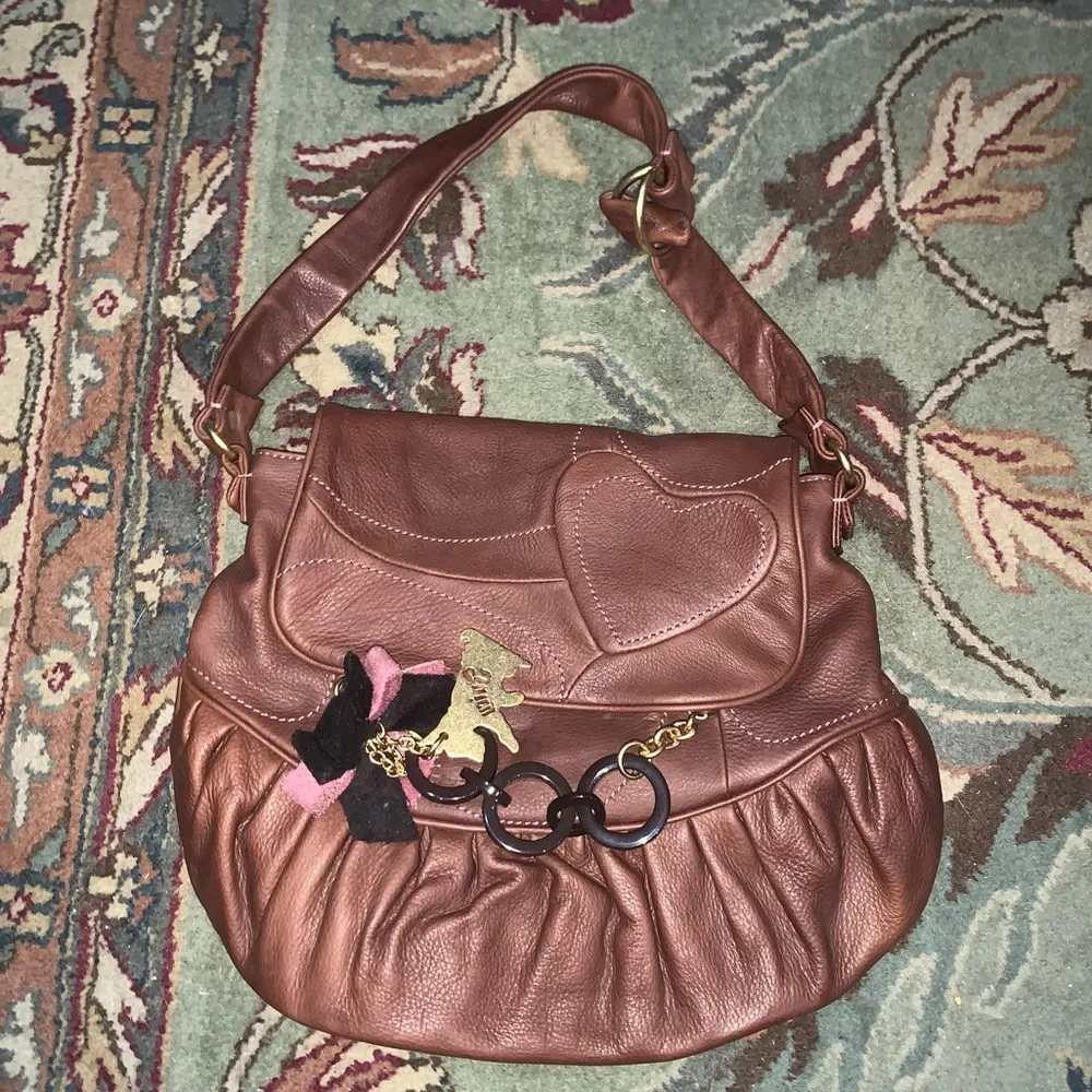 Juicy Couture Pam & Gela Scottie Dog Charm Brown Leather Heart Purse - Image 2