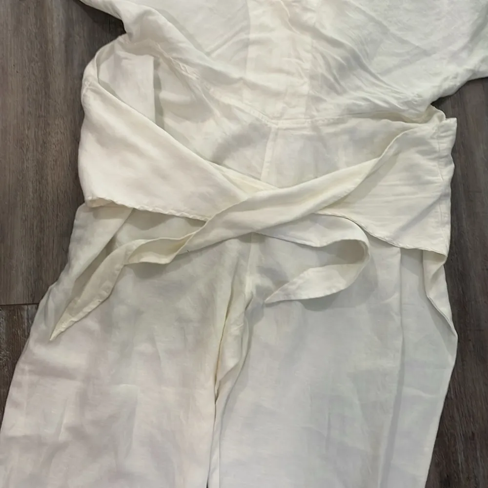 Free People ‘Shining Sun’ Front Waist Tie Linen Blend V Neck Jumpsuit Small - Image 8