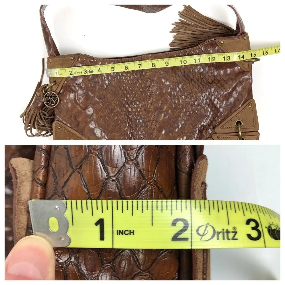 JESSICA SIMPSON Brown Faux Leather Reptile Tassle Shoulder Bag Purse - Image 12