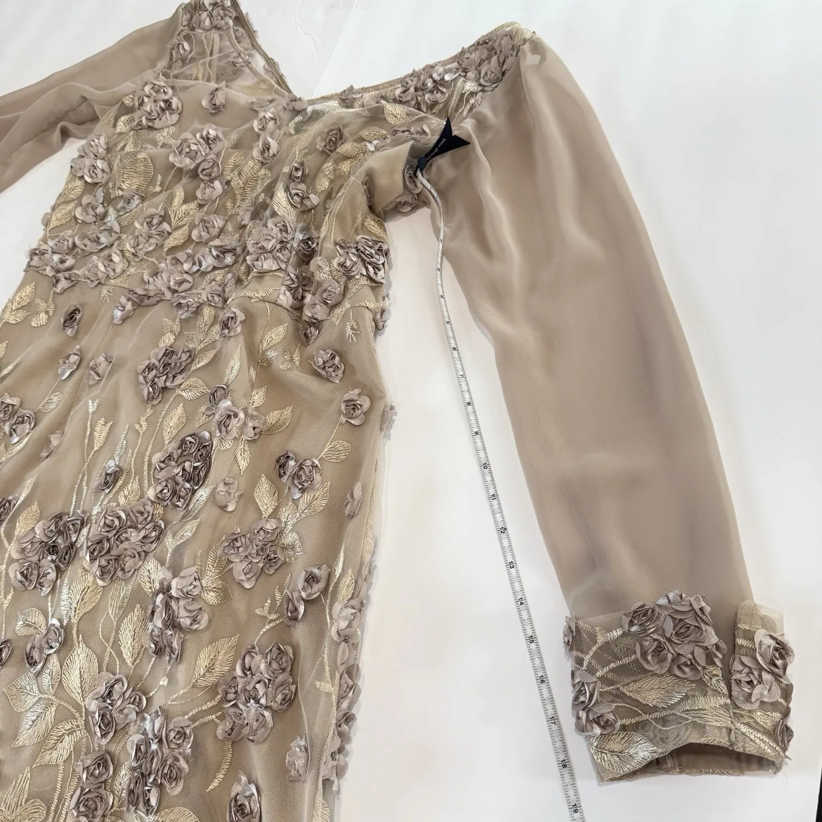 Alex Evenings Champagne Floral Rosette Embroidery Illusion Sleeve Dress‎ Size 6 - Image 9