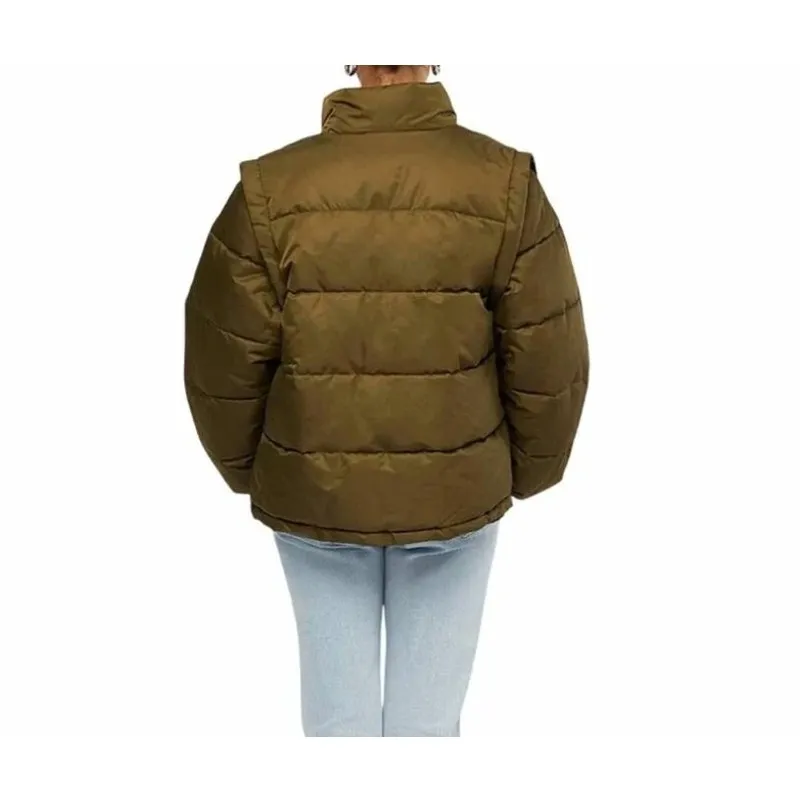 We Wore What Zip Off Sleeve Puffer Jacket Military Olive Size Medium NWT Stylish - Image 9