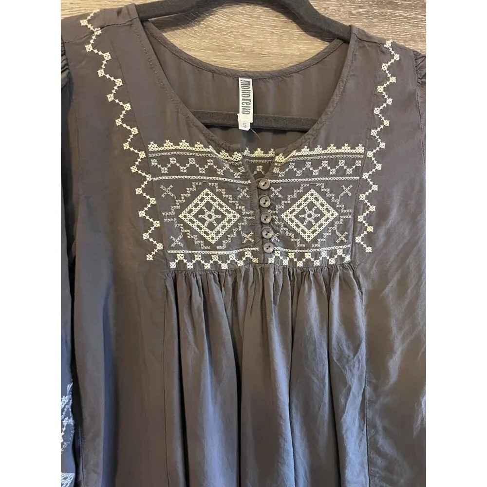 Cottagecore Embroidered Peasant Tunic Sz S Monoreno Festival Boho Western Top - Image 4