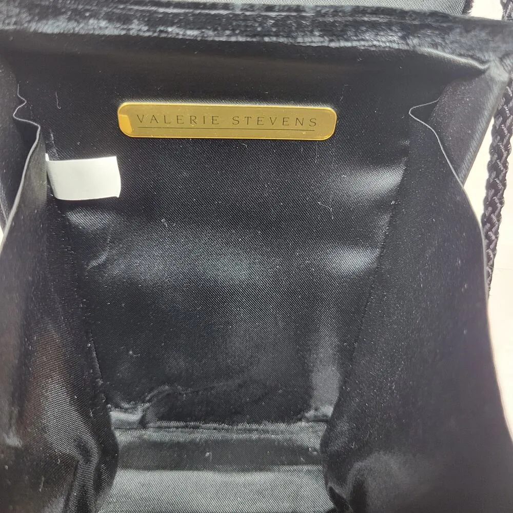 Valerie Stevens Velvet Evening Bag Small Black Braided Long Crossbody Strap - Image 7
