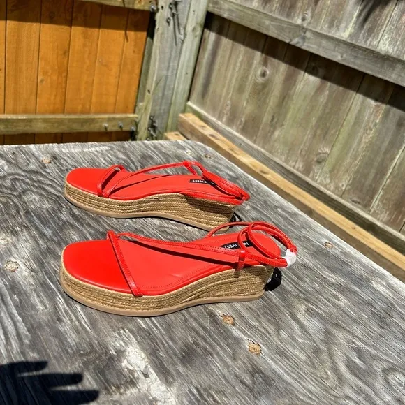 Nine‎ West women’s Alexx espadrille sandal blood orange ankle wrap wedge size 8 - Image 3