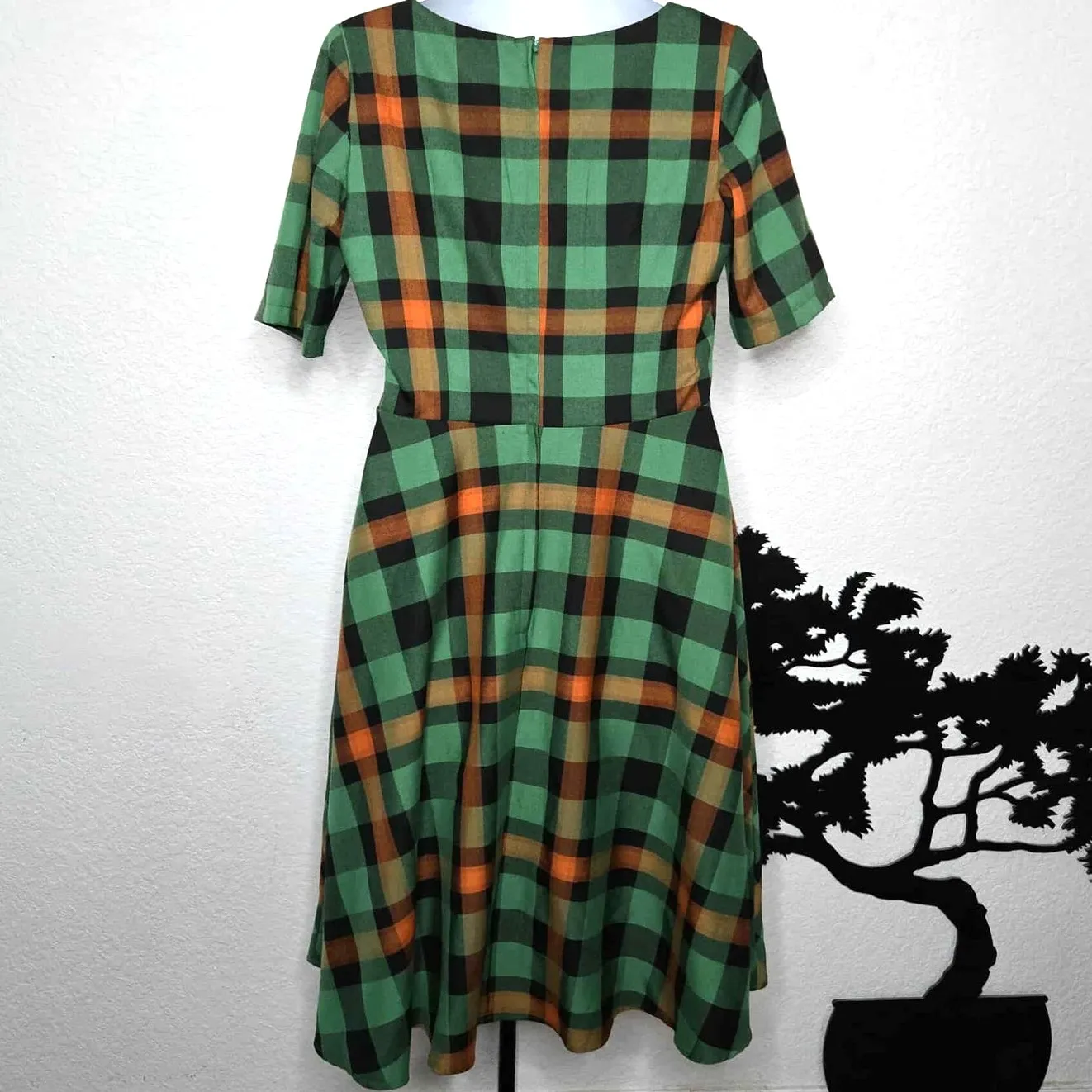 Modcloth x Collectif Ready to Be Merry Swing Dress Size XL Green Checkered - Image 2