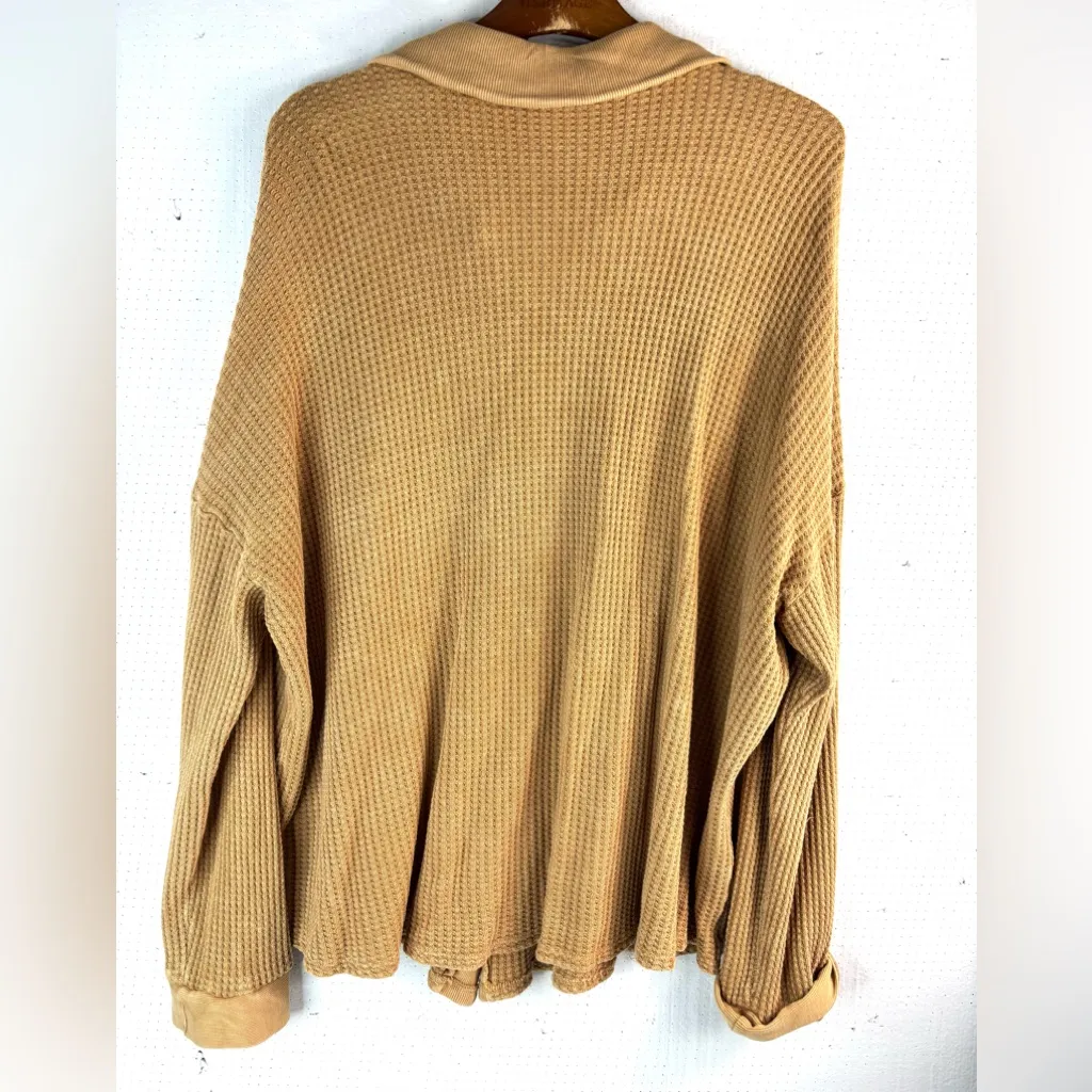 Cedar femme L Cotton Pocketed Golden Tan Waffle Knit Popover Top Size L - Image 2