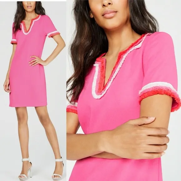 Trina Turk Shangri La Vibrant Pink Fringe Sheath Dress - Image 2
