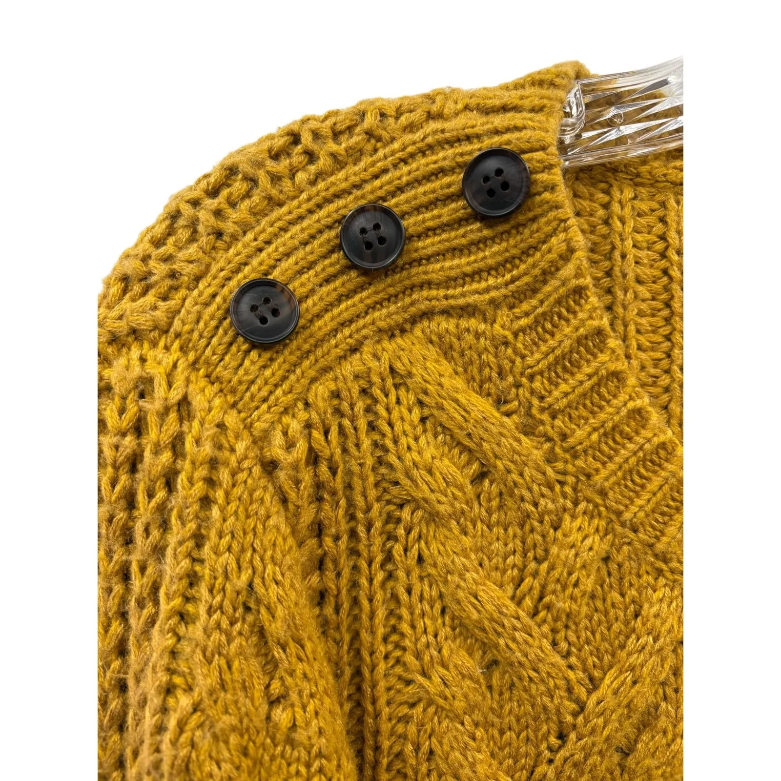 Superdry Women's Winter Fall Cable Knit Ribbed Sweater Mustard Yellow Buttons S - Image 3