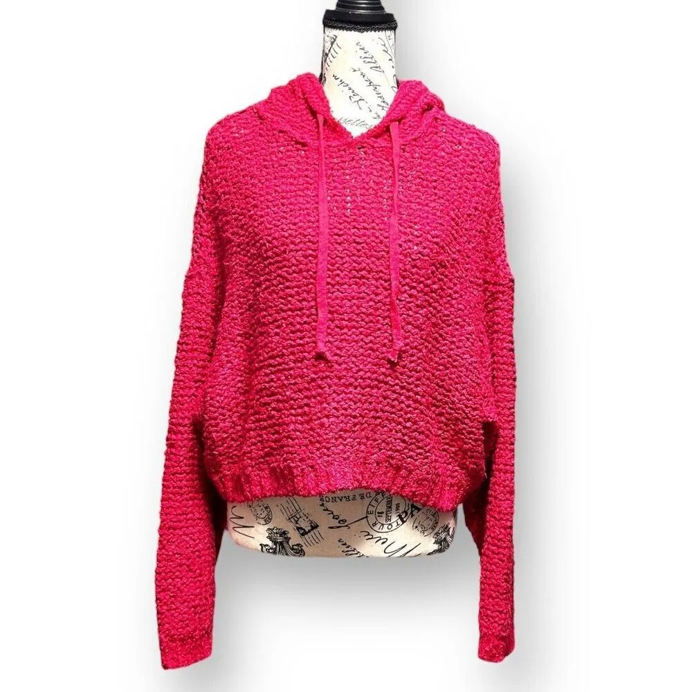 Pilcro Anthropologie M‎ Red Knit Hoodie Sweater Oversized Cozycore Boho Preppy - Image 2