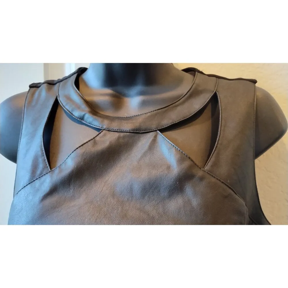 Sans Souci Sleeveless Black Faux Leather Top Floral Bottom Maxi Dress size Small - Image 3