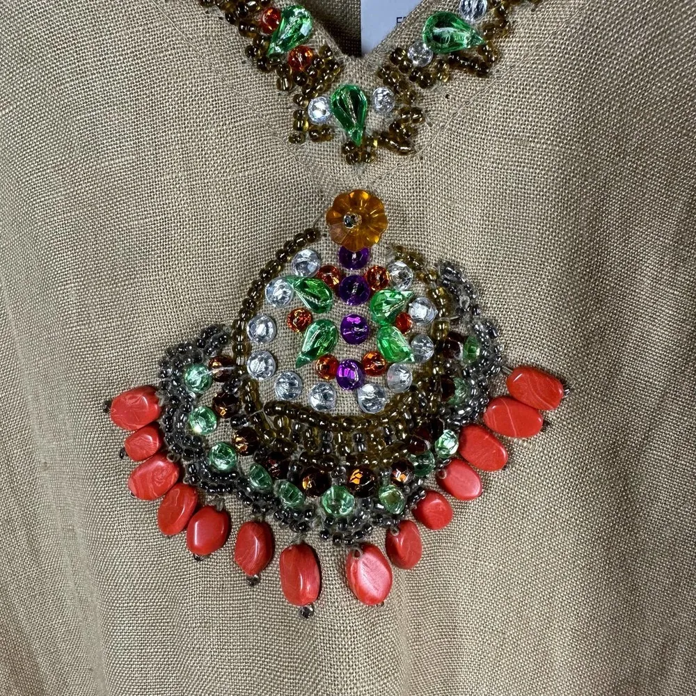 Inca Linen V Neck Long Sleeve Tunic Swim Coverup Dress Size Medium Brown - Image 5