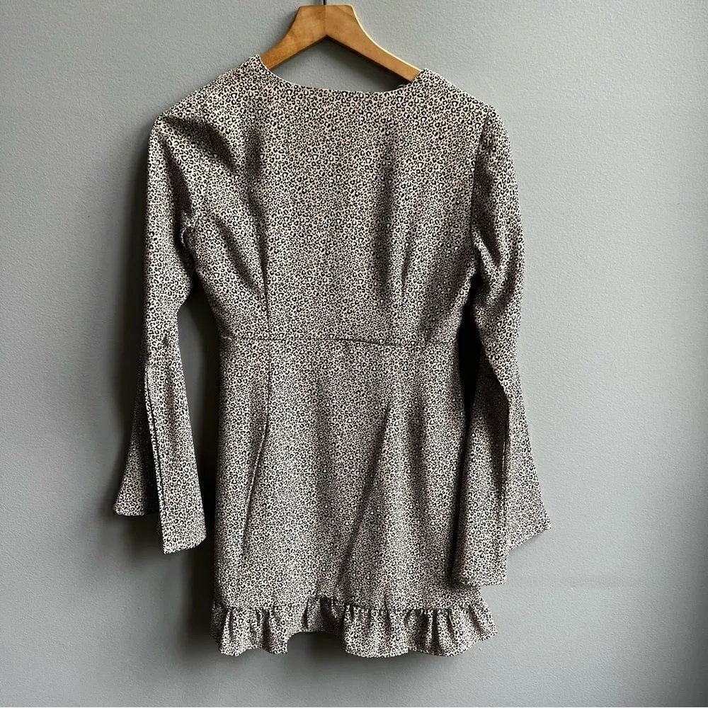 Altar’d State Casaday Leopard Print Wrap Dress Long Bell Sleeve Minidress XS - Image 5