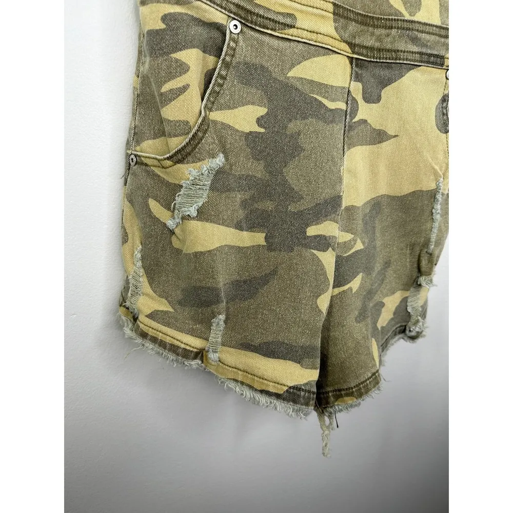 Dance & Marvel Green Camo Print Distressed Shortalls Women's Size Small S - Image 4