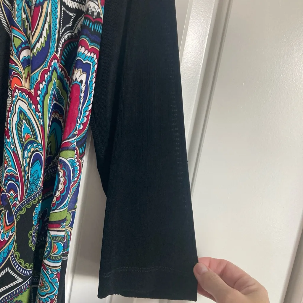 Chicos Travelers Cardigan Size 1 Open Front Multicolor Paisley Flowy Boho Blue Size M - Image 6