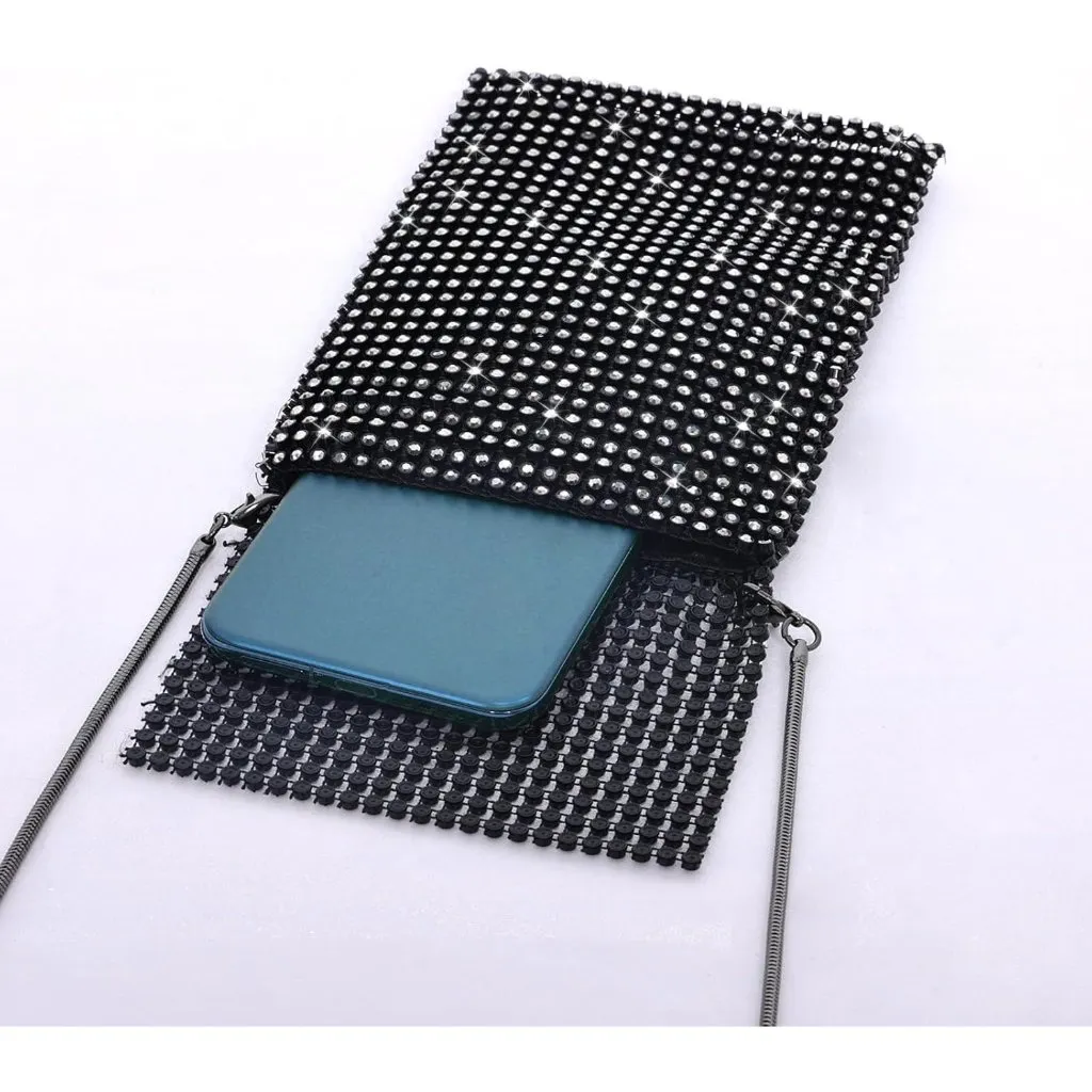 ⚡Women's Black Glitter Rhinestone Crystal Crossbody Clutch Mini Bag - Image 4