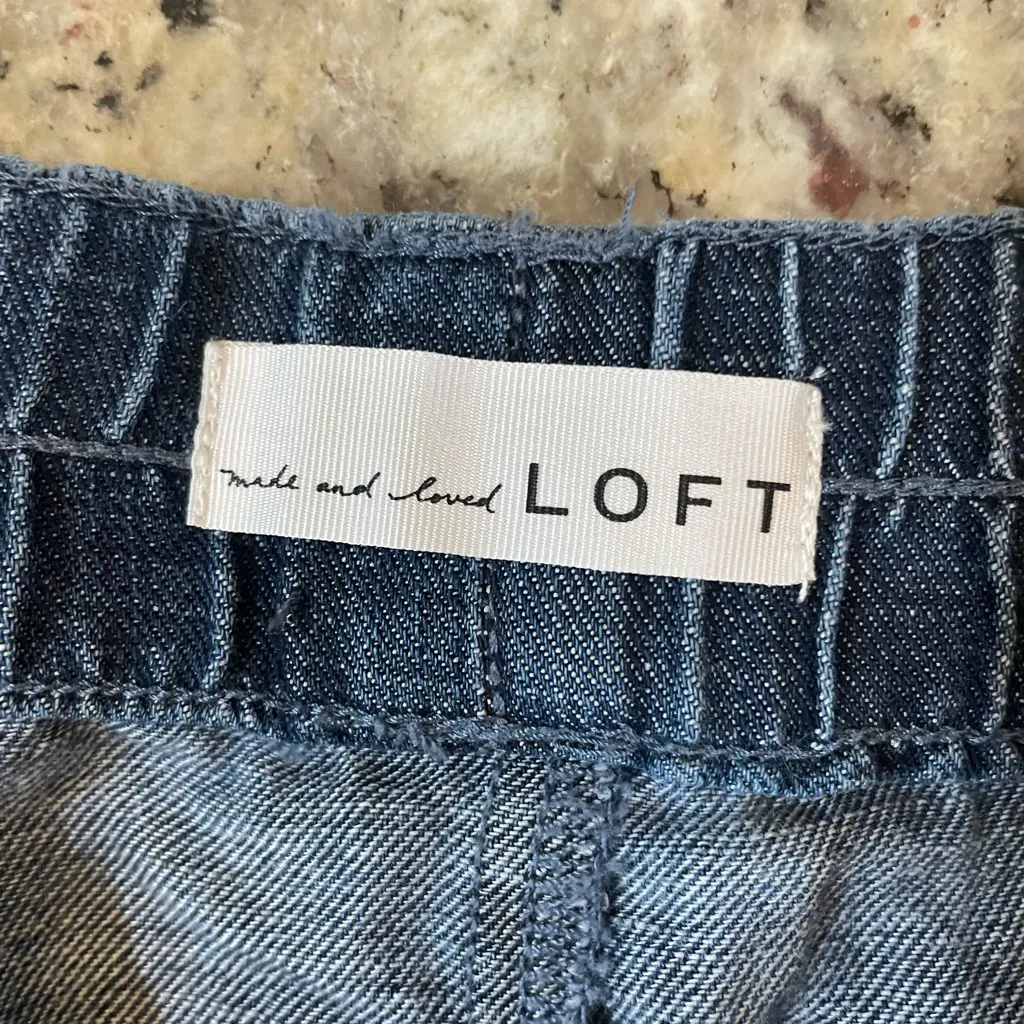 LOFT Dark Blue Jean Shorts with Drawstring - Image 5