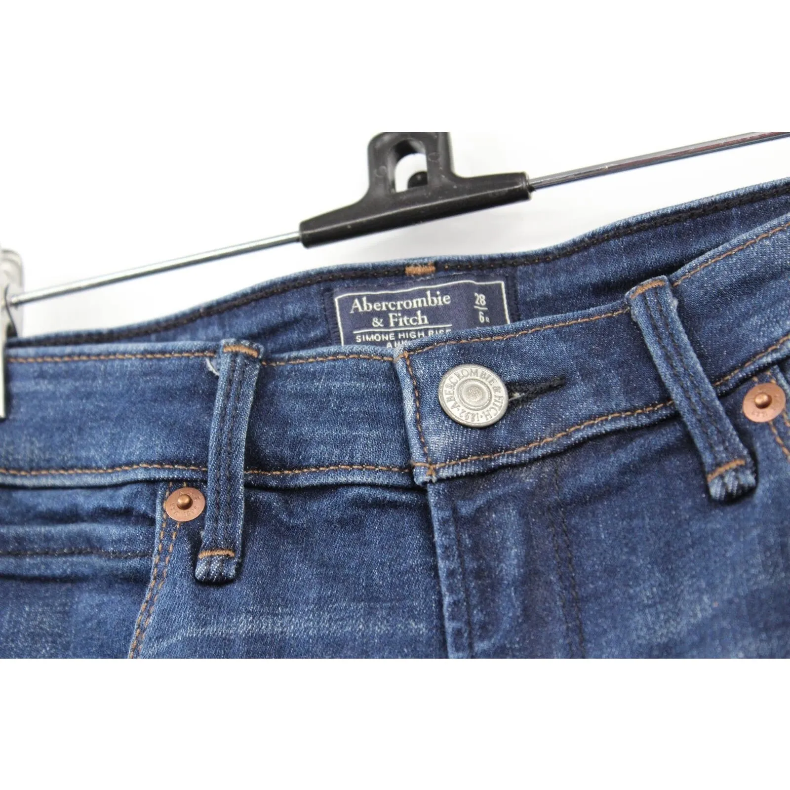 Abercrombie & Fitch Simone High Rise Ankle Jeans Side Stripe‎ Dark Blue 28 - Image 5