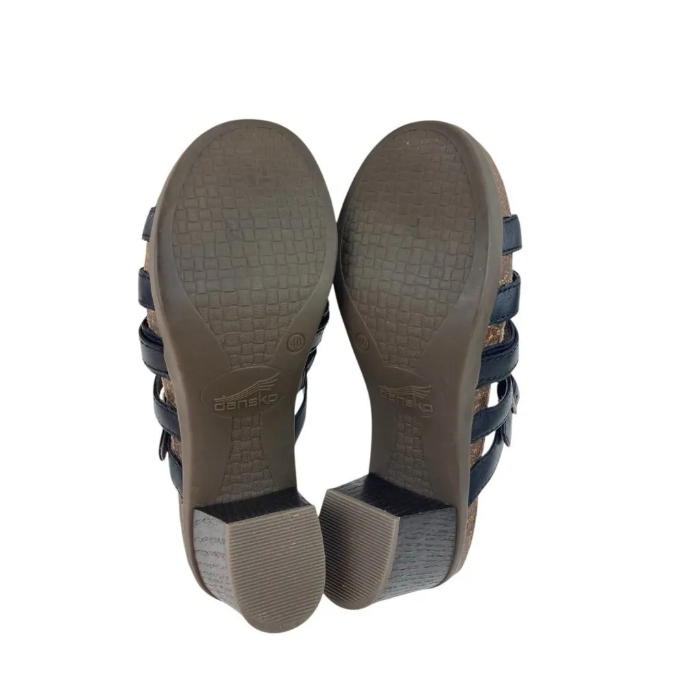 *Dansko Strappy Sandal Womens Size 40 Black Leather Slip On Comfort Heel Shoe - Image 12