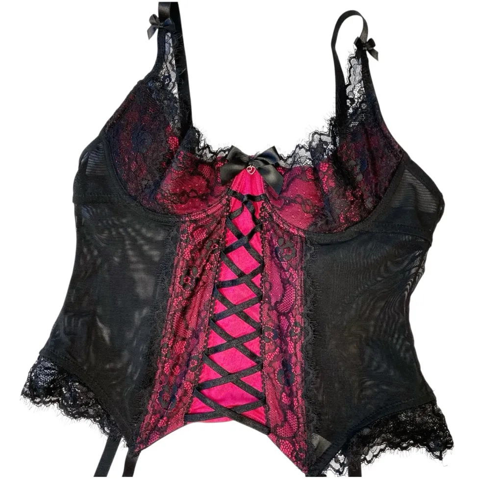 LOVEHONEY Lace Up Bustier Corset Black Size 2X - Image 3