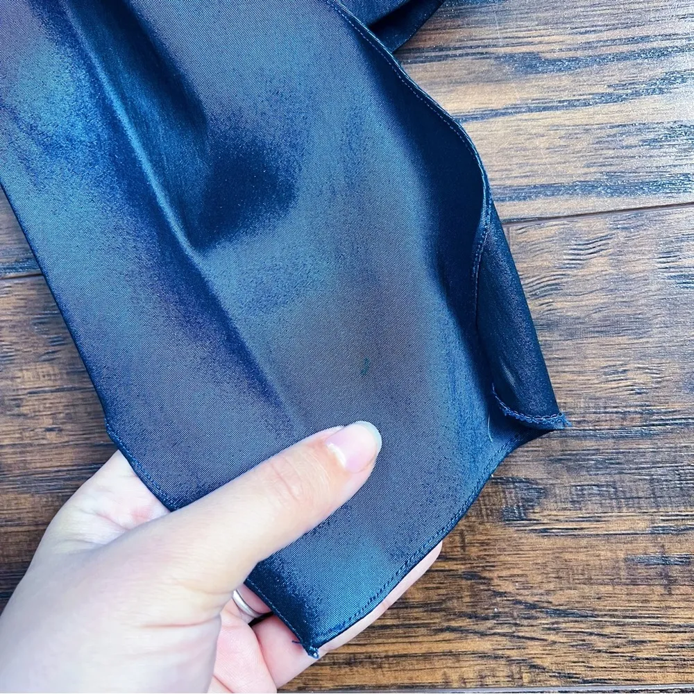 TADASHI • Stretch Taffeta Blouse teal blue ruched sleeve tie waist wing collar - Image 7