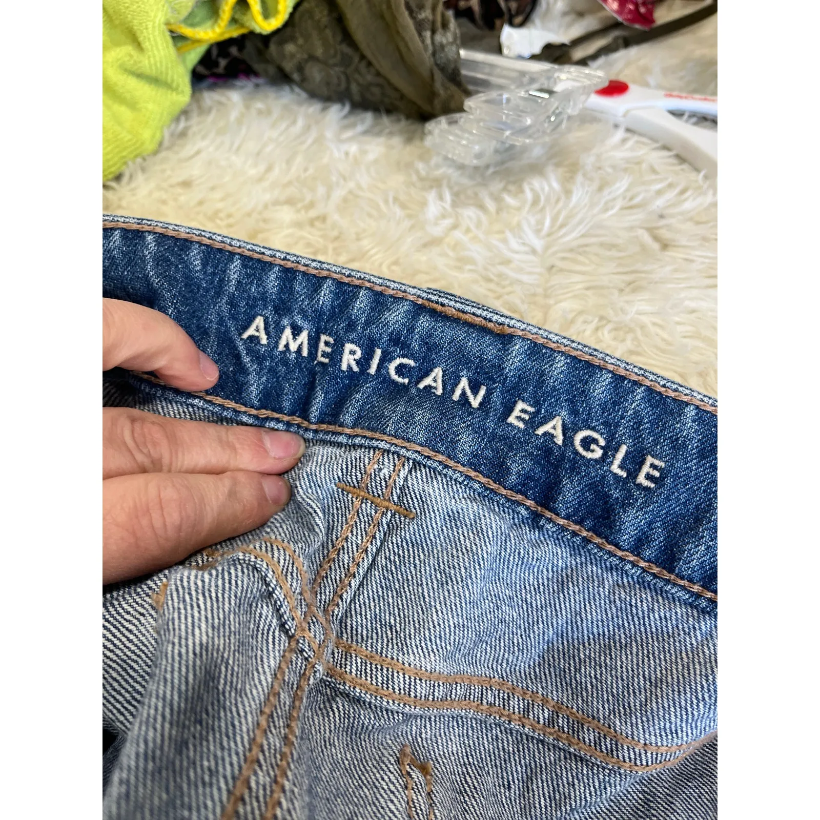 American Eagle Low Rise Denim Mini Skirt Y2K 90s Raw Hem Cotton Size 6 - Image 7