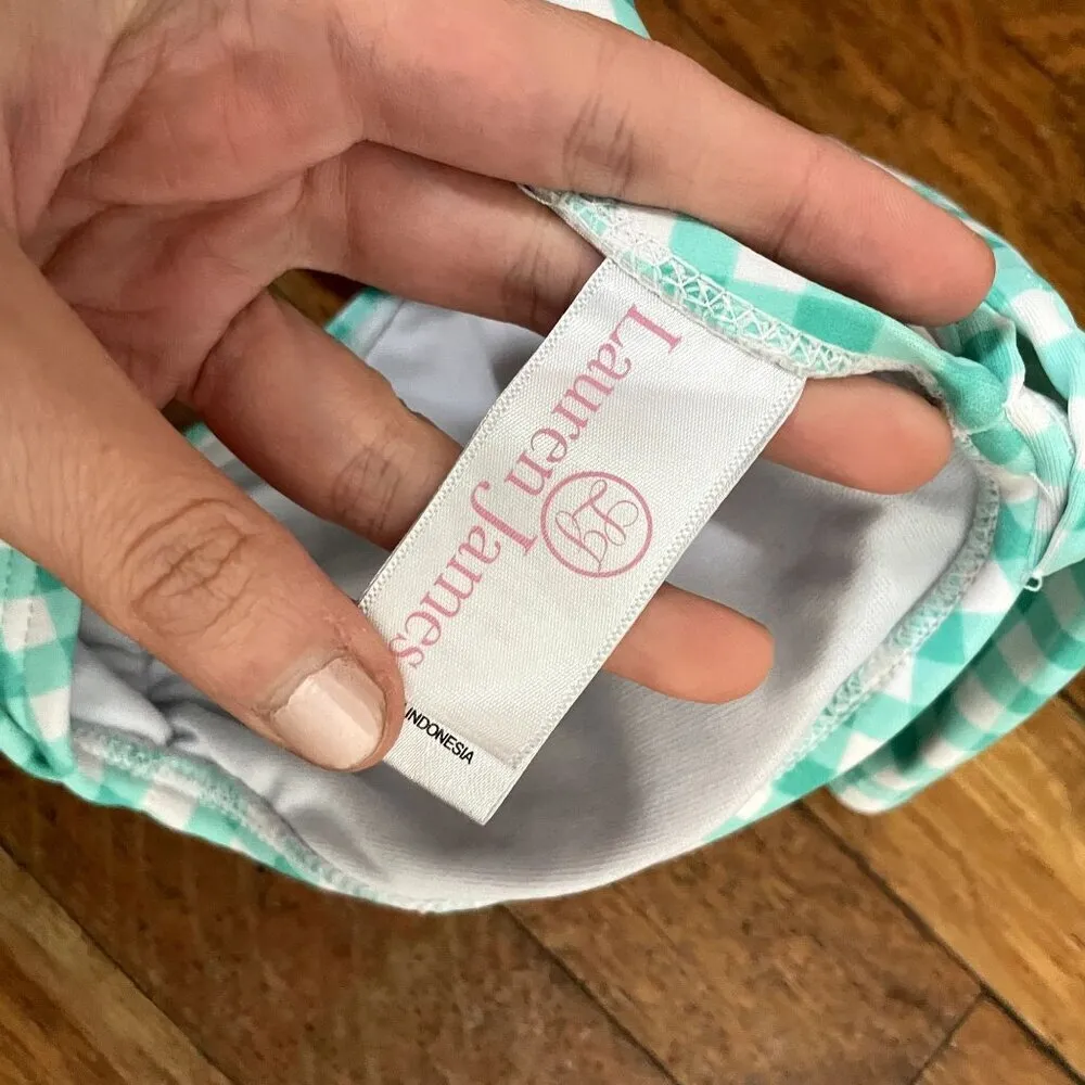 Lauren James green and white checkered bikini top bra nylon spandex size small - Image 4