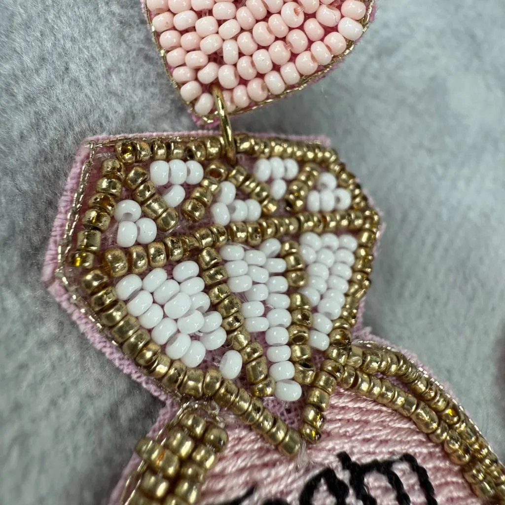 Bridal Party Beaded "Team Bride" Statement Earrings Wedding Pierced Post Pink - Image 15