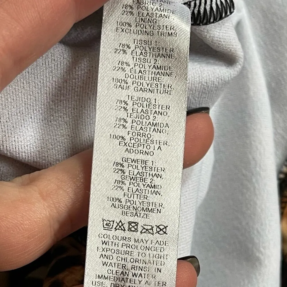 ASOS Leopard Print Black Brown Belted One Piece Deep V Neck Bathing Suit Size 6 - Image 7