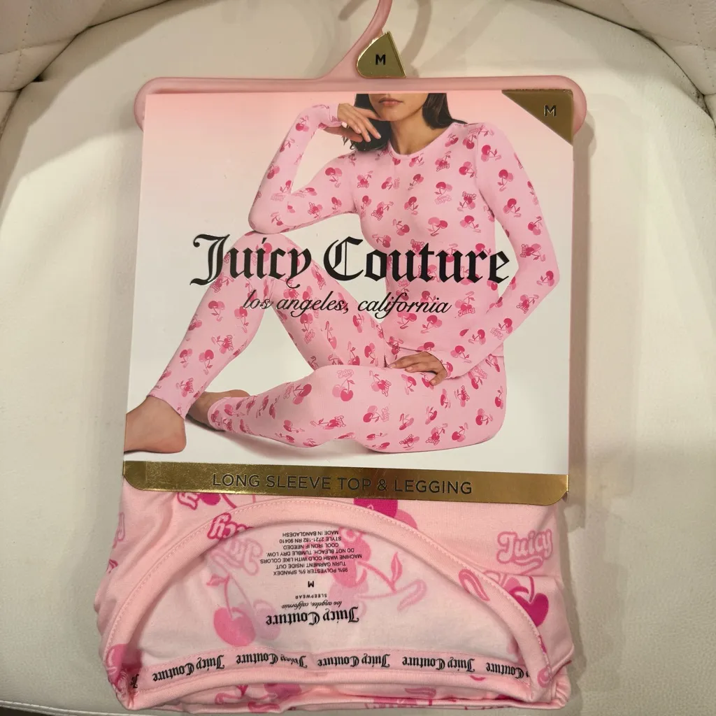 Juicy Couture Pink Heart Print seamless long sleeve top&leggings Lounge Set M - Image 2