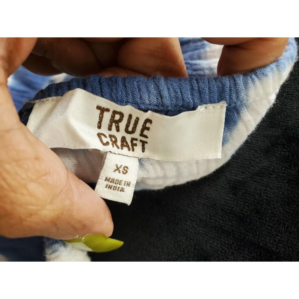 True Craft Women Blue & White Cotton Square Neck Long Sleeve Top Blouse Size XS - Image 9