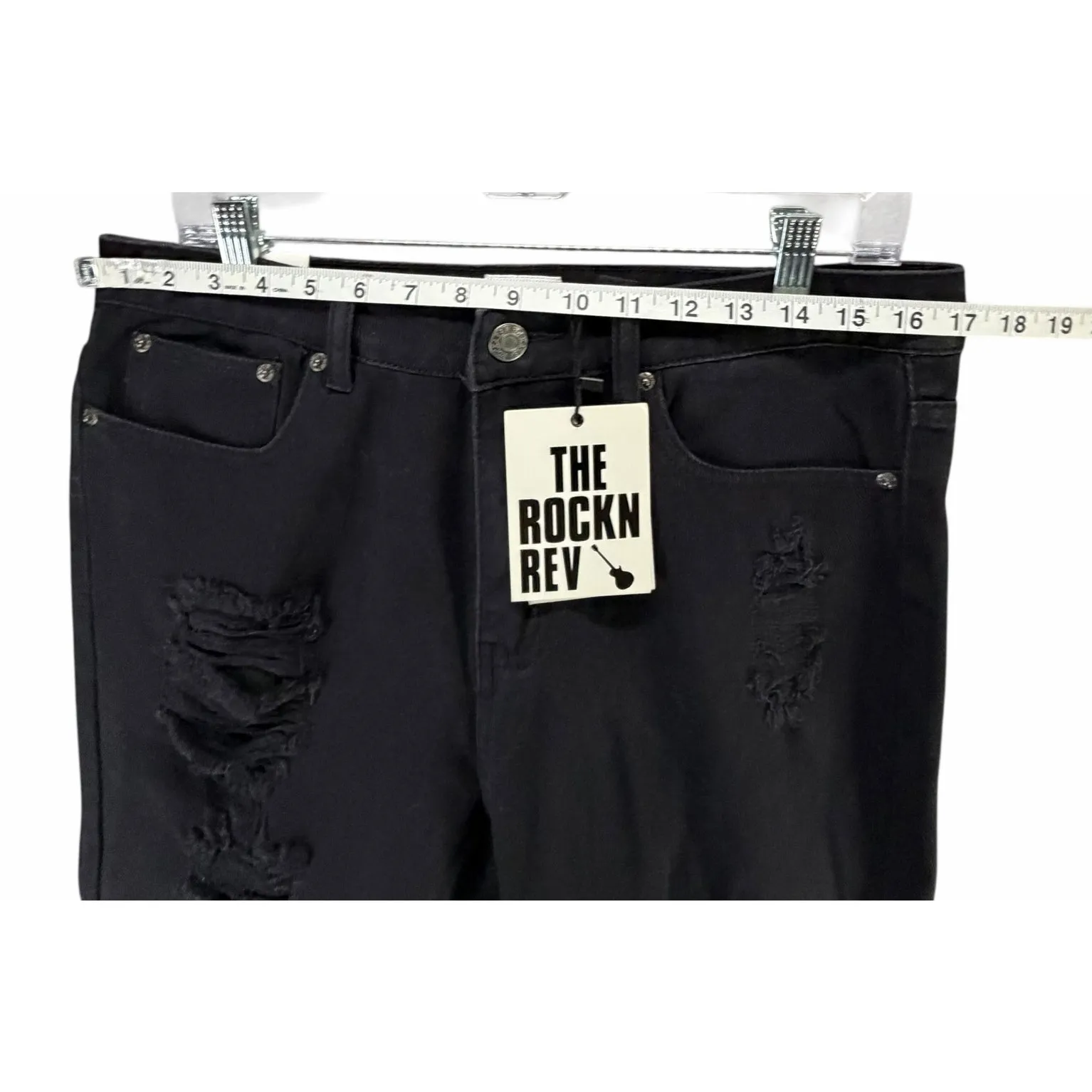 The Rockn Rev Boyfriend Jeans Womens 10 Black Midrise Distressed Modern Grunge - Image 4