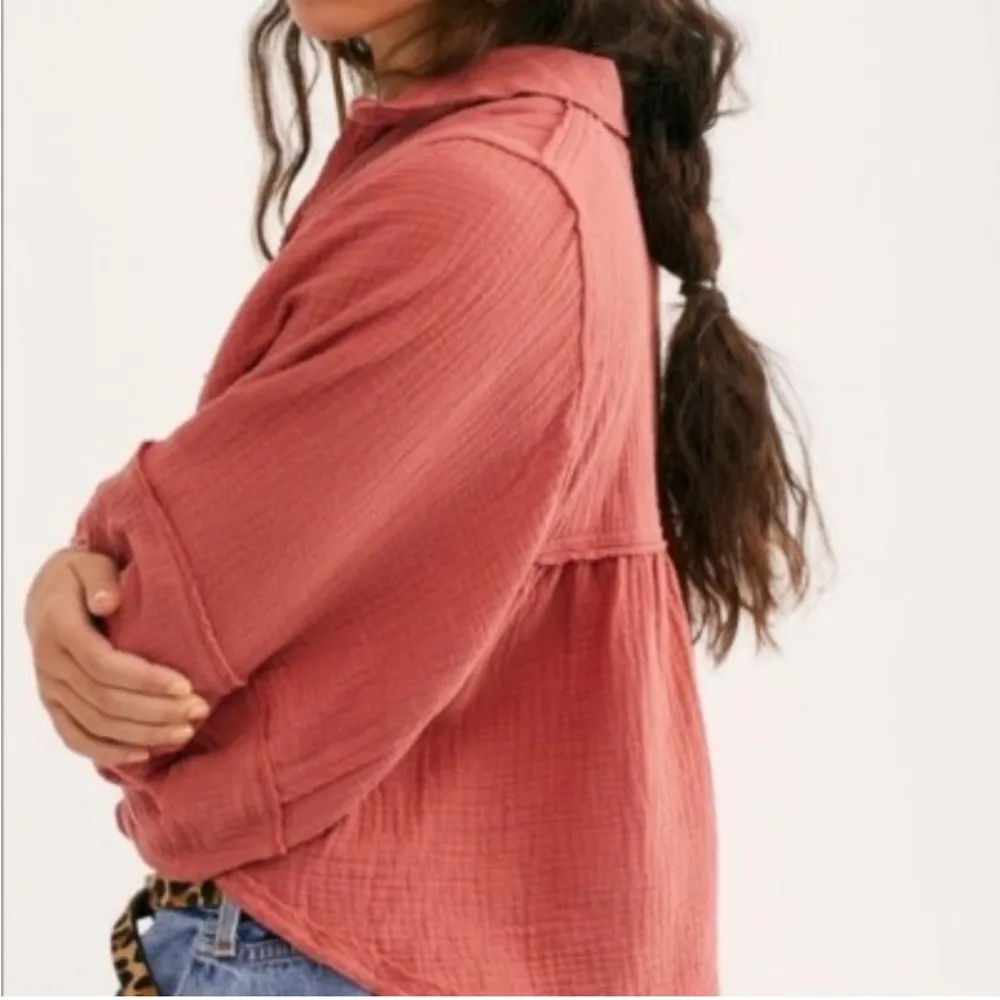 We The Free Silver Lining Shirt Slub Cotton Peasant Boho - Image 2