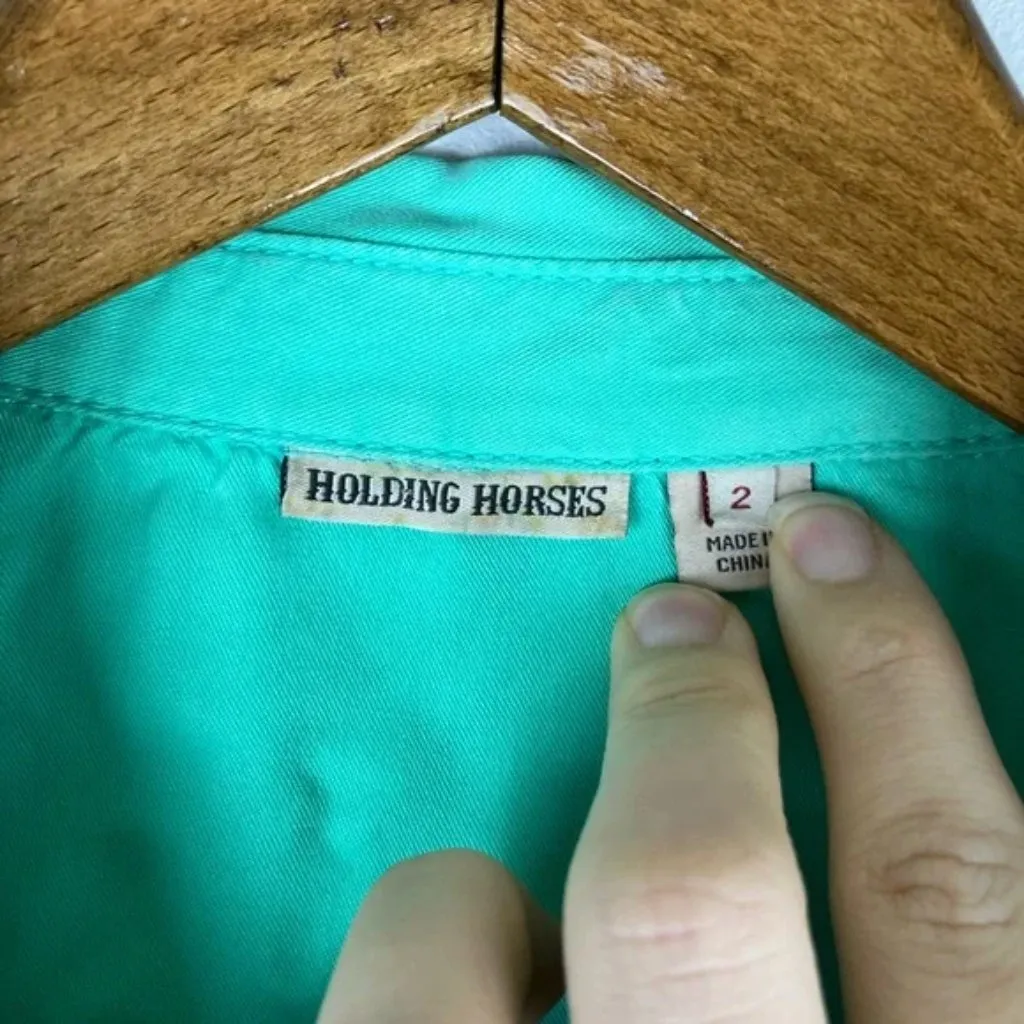 Holding Horses Anthropologie Green Larita Western Button Down Blouse - Image 5