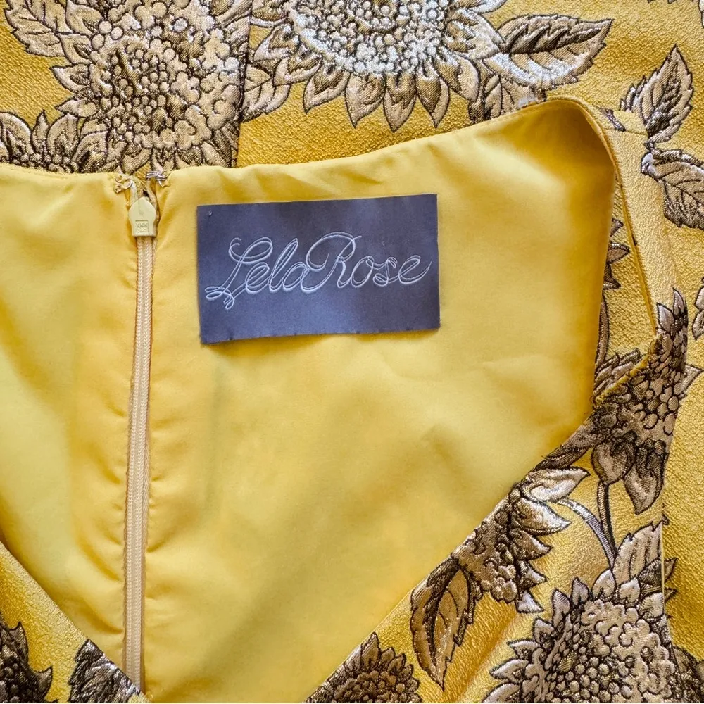 Lela Rose Floral Jacquard Midi Dress In Marigold Dress EUC Yellow Size 4 - Image 10
