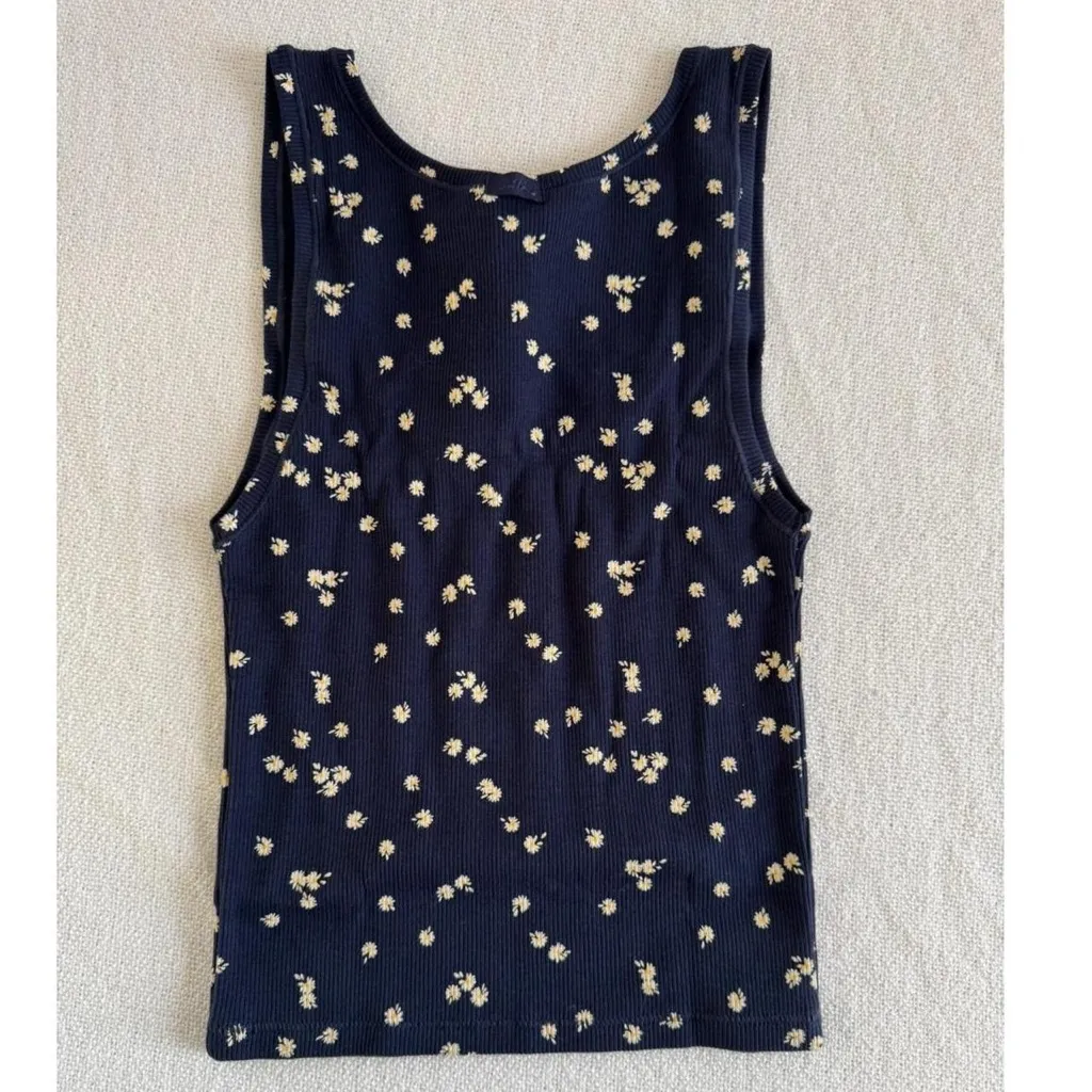New Skims Cotton Rib Tank Navy Daisy Print - Image 2