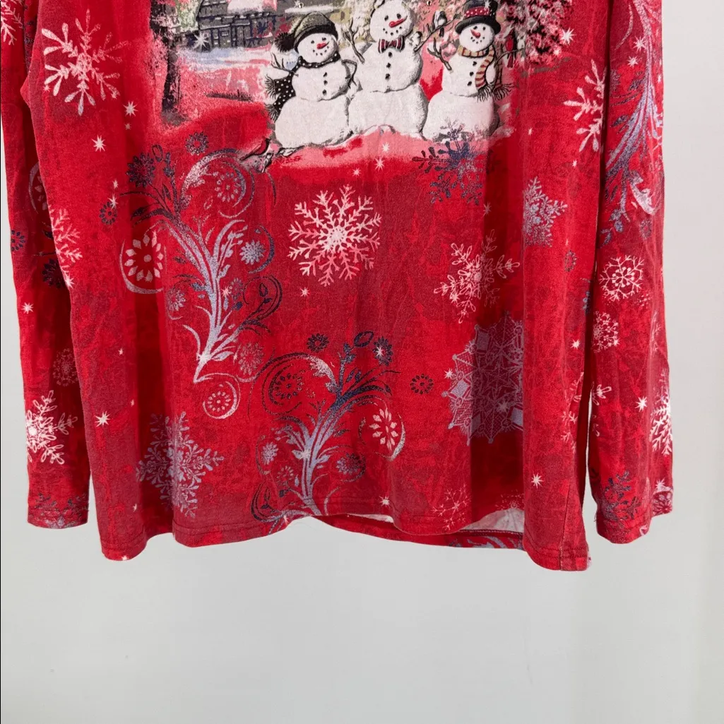 Holiday Editions Red Snowflake Long Sleeve Tee XXL snowmen embellished winter - Image 6