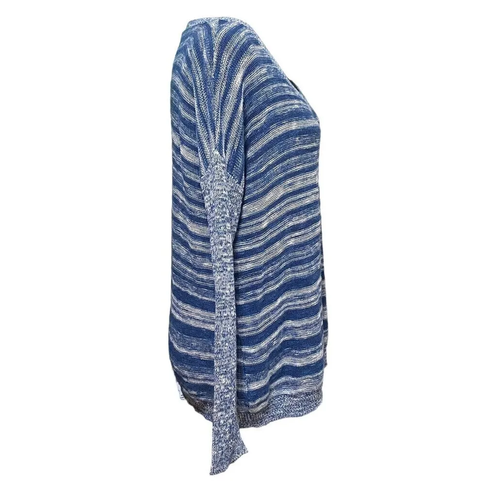 Eileen Fisher Linen Blend Sweater Blue White Stripe Small Organic Coastal - Image 2