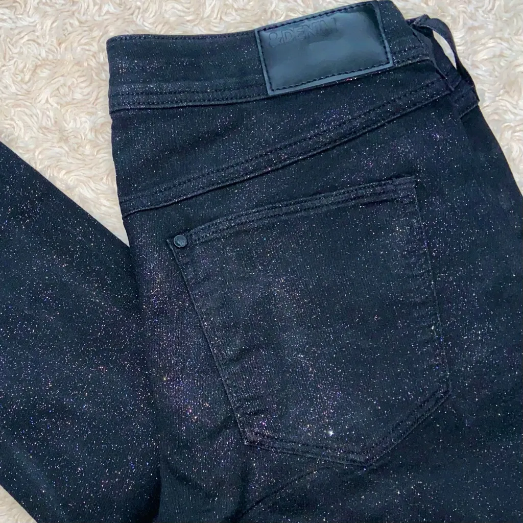 &Denim by H&M Black Glitter Embellished Low Rise Skinny Jeans - Image 3