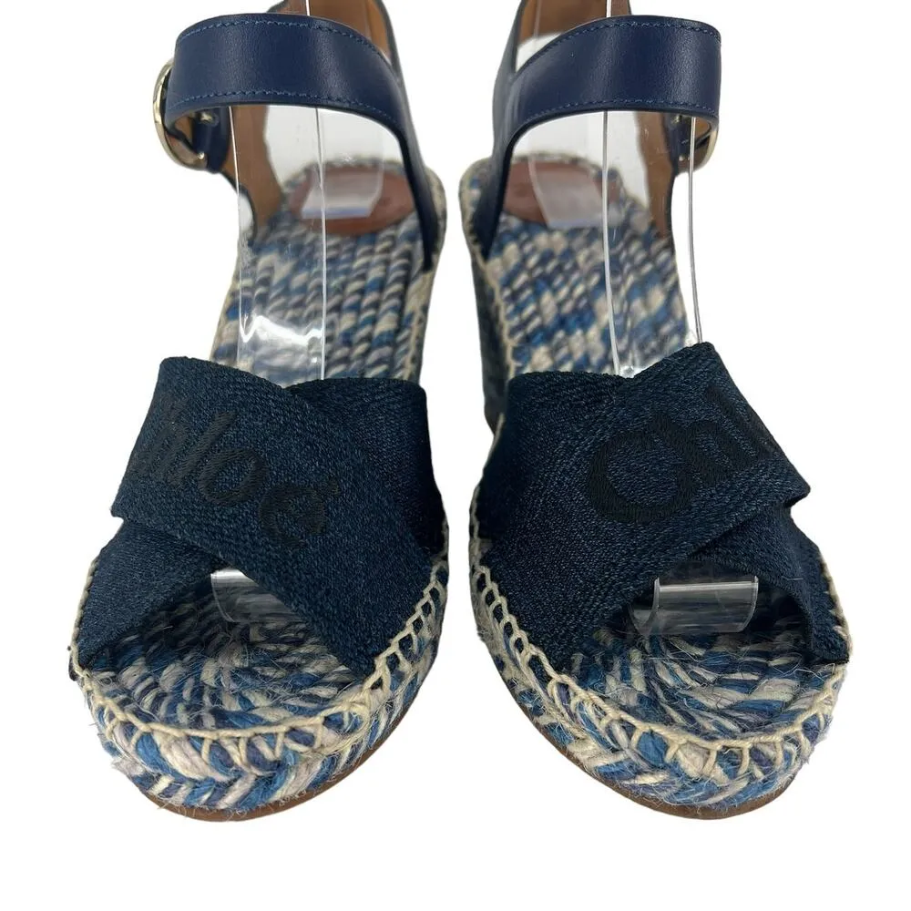 Chloe Piia Espadrille Logo Wedges in Denim - Image 9