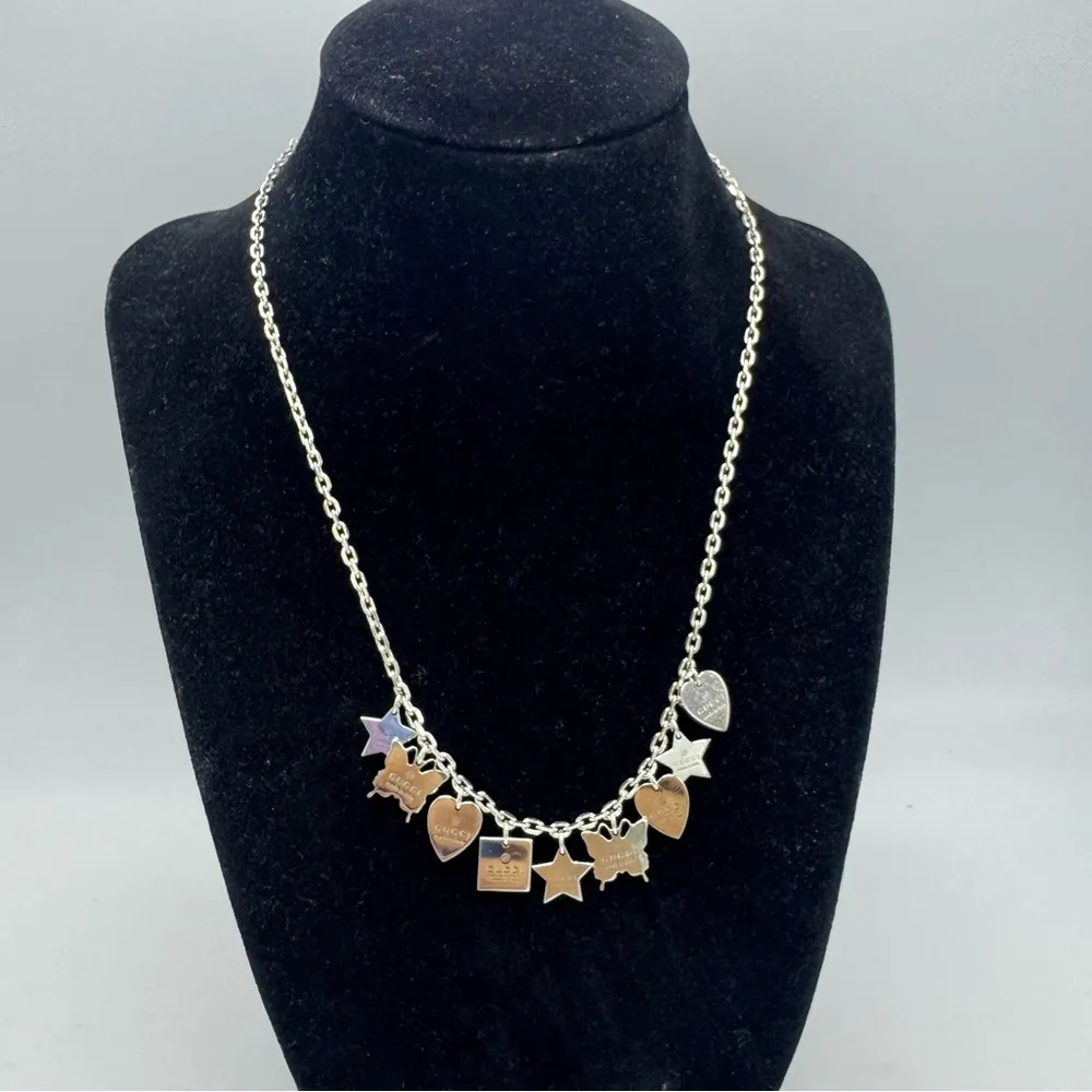 Gucci Trademark Sterling Silver Multi Charm Necklace NEW - Image 3