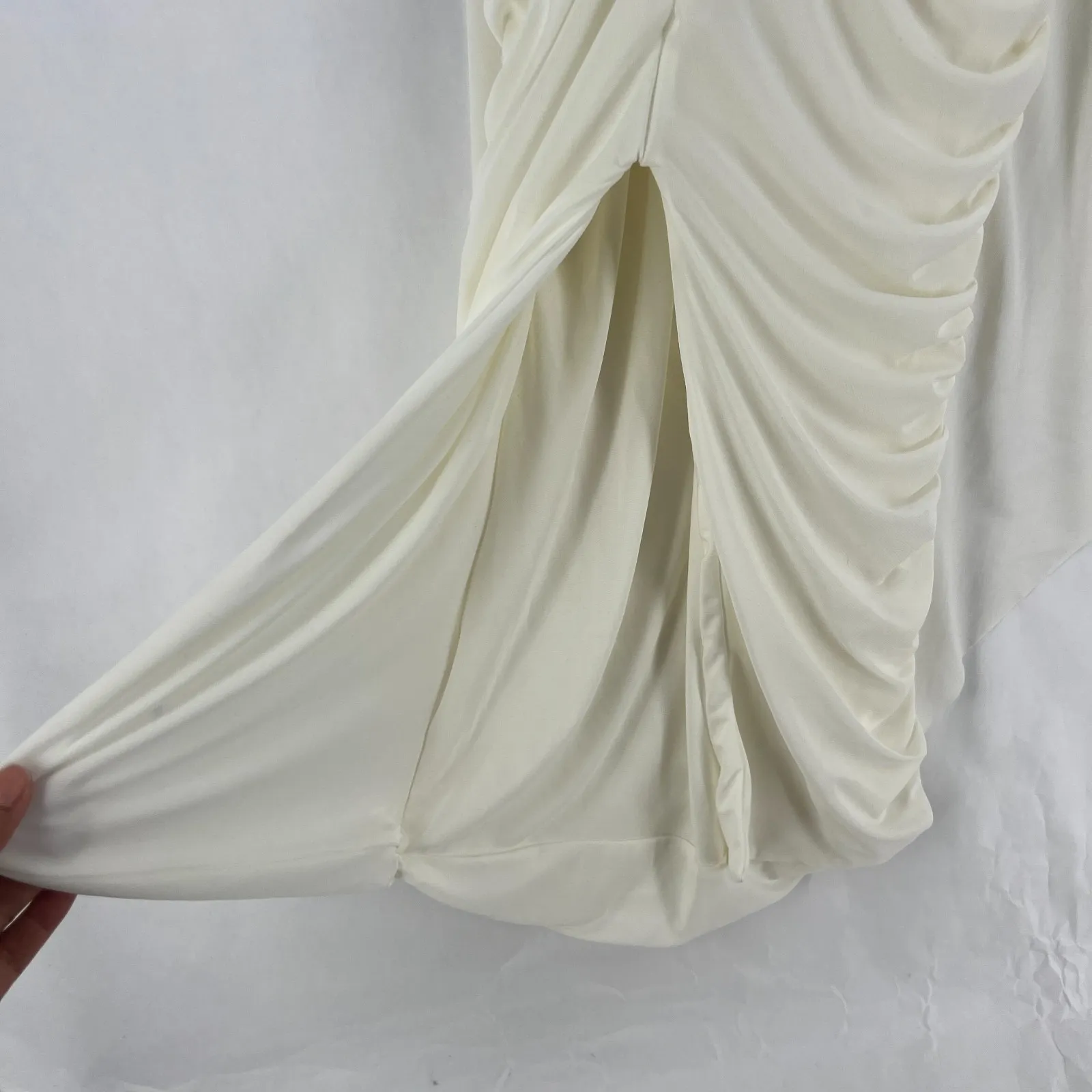 Club L London Keva Ruched Maxi Dress Womens 14 White Batwing Back Zip Party - Image 8