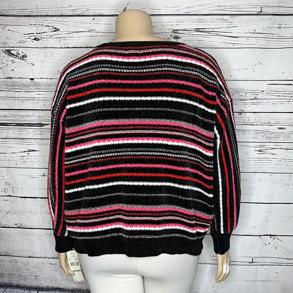 Ruby Rd. Woman NWT Size 2X Black & Pink Stripe Chenille Sweater Top - Image 3