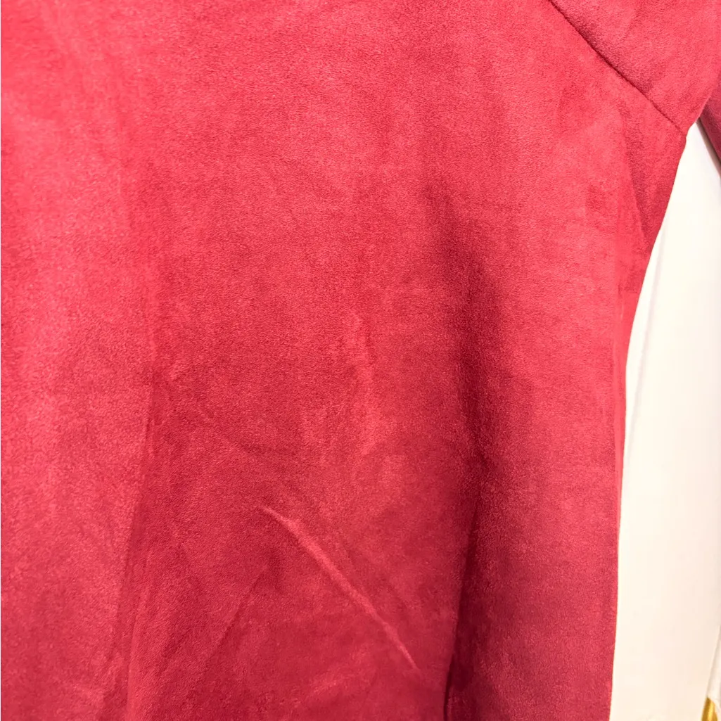 Mocking Jay Red Burgundy Faux Suede Long Sleeve Bodycon Mini Dress Medium - Image 6